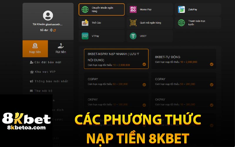 Tổng Hợp Các Phương Thức Nạp Tiền 8KBET